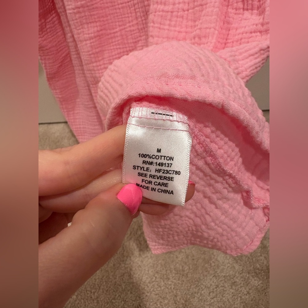 Pink Oversized Gauze Mini Dress with Long Sleeves Size M - Picture 4 of 5